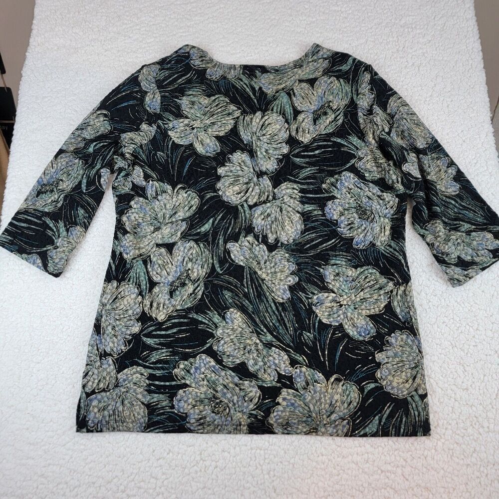 JM Collection Textured Top Womens 1X Artsy Floral Shimmer Glitter Art To Wear - Picture 3 of 16